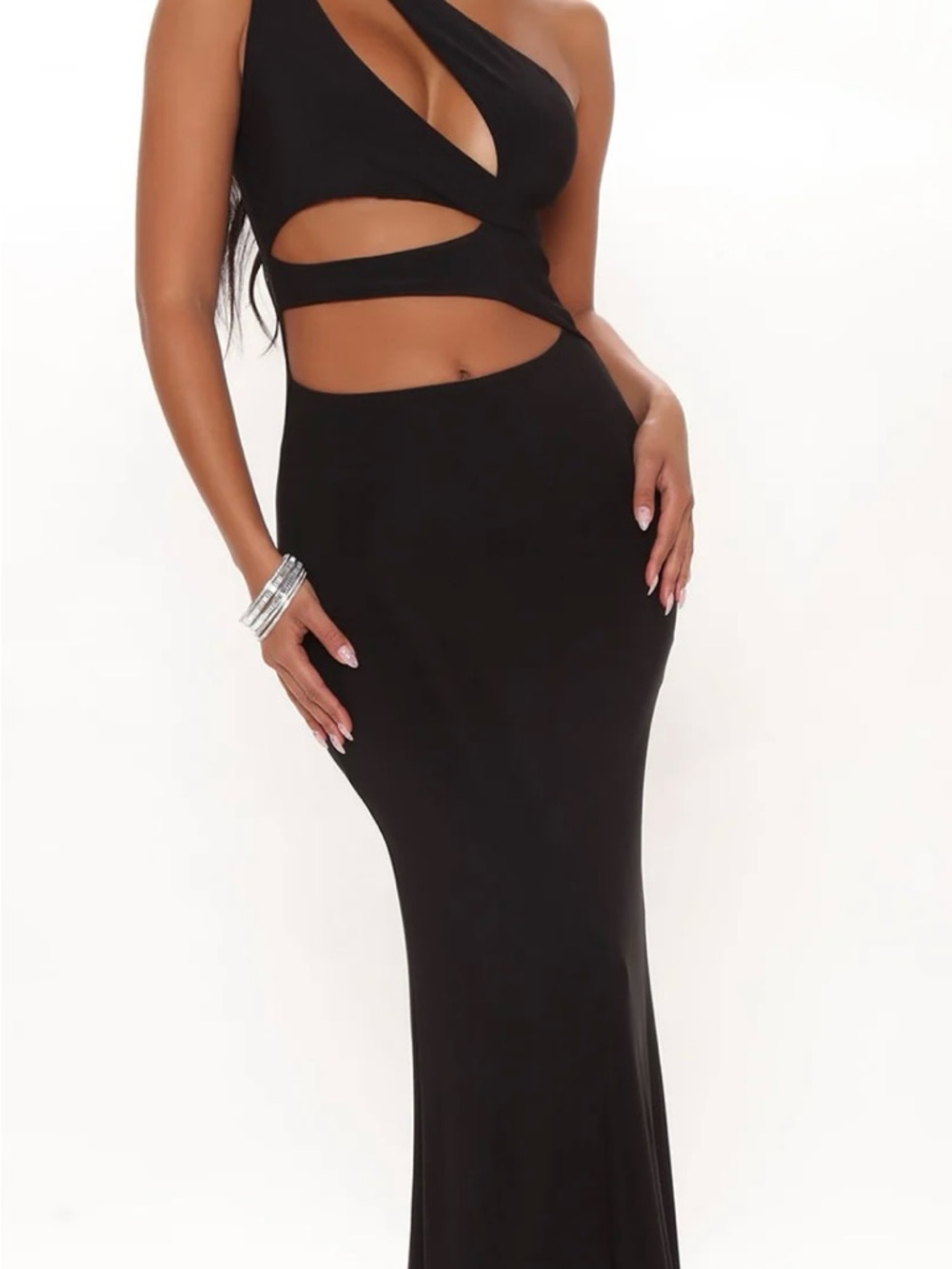 Fashion Nova Black One-Shoulder Cutout Maxi Dress
